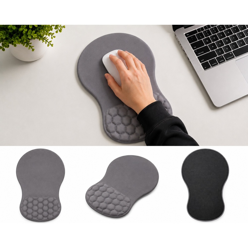Gray Ergonomic Mouse Pad Padded Wrist Rest Honeycomb Cushion Office Desk